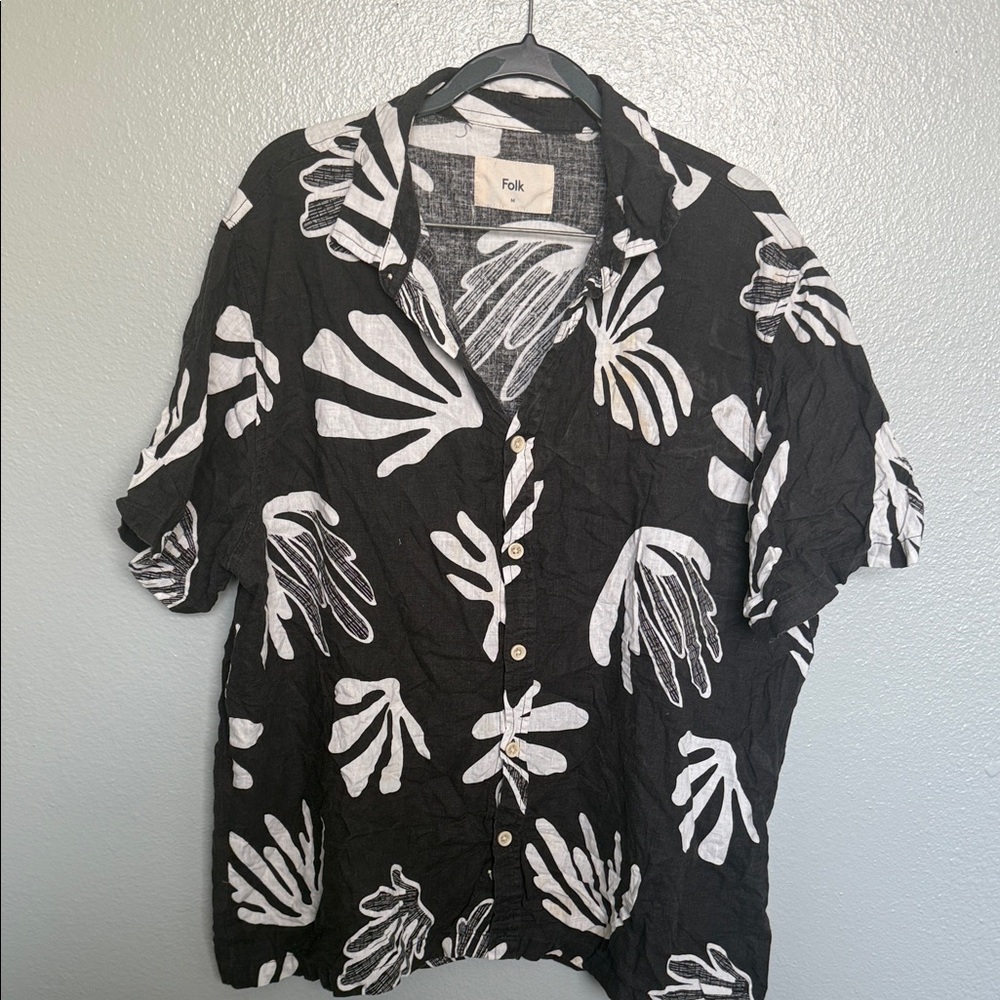 Folk Black Shirt with White Abstract Hand Print